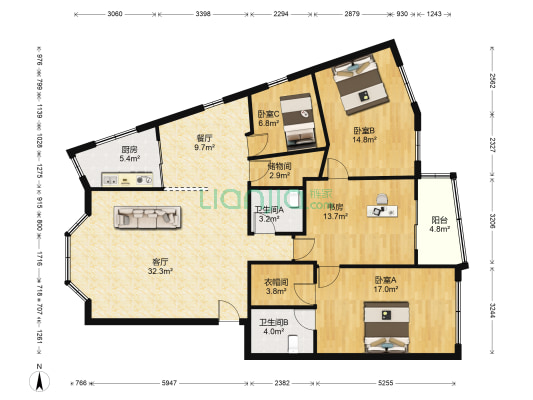 安庆小区 4室2厅2卫 141平方