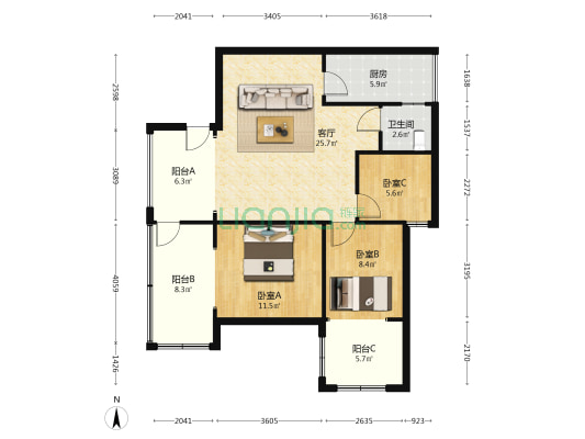 青城安曼 3室1厅1卫 45平方
