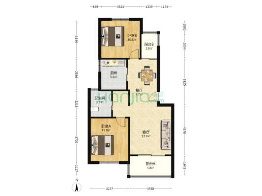 馥华苑 2室2厅1卫 82平方