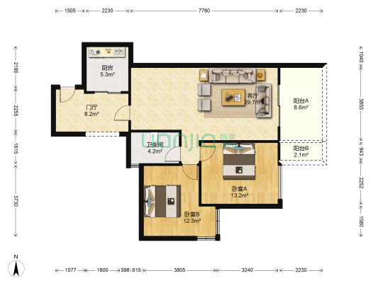 华都美林湾 2室1厅1卫 90平方