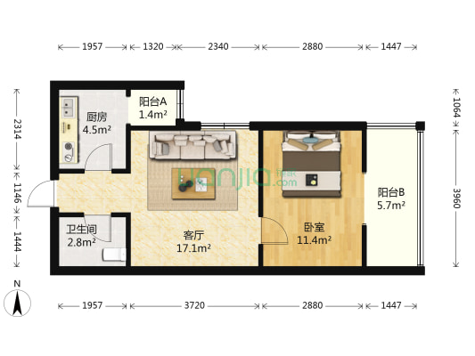 香米苑 1室1厅1卫 59平方