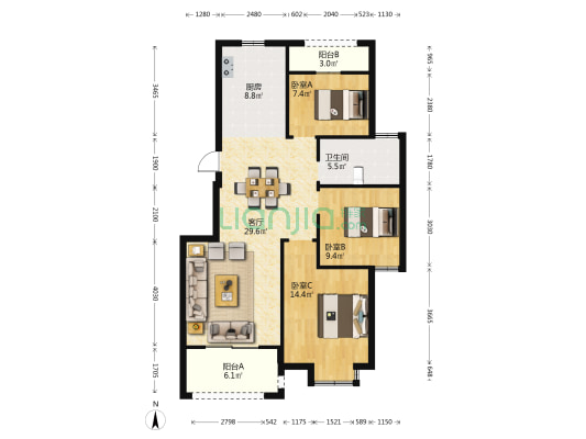 香溪铭苑 3室1厅1卫 97平方