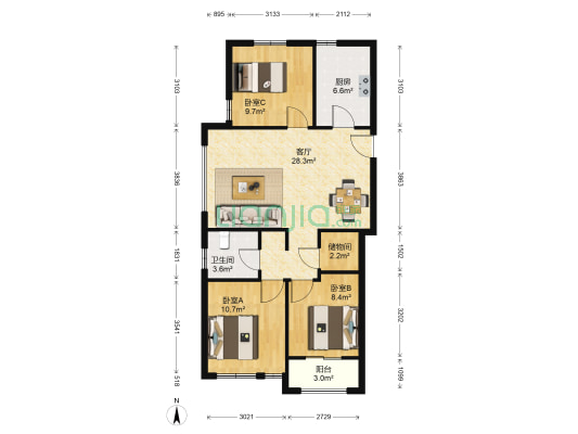 中交▪中央公元E区 3室1厅1卫 105平方