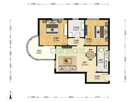 海情花园 2室1厅1卫 107平方