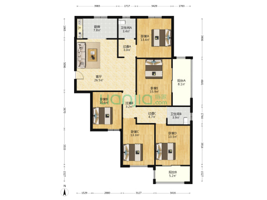 华冶家园 5室1厅2卫 178平方