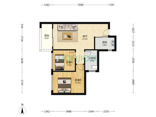 花样年·旭辉·好时光 2室1厅1卫 71平方