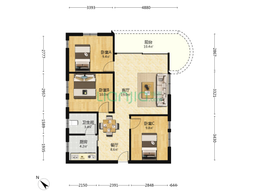 文化新村 3室2厅1卫 78平方