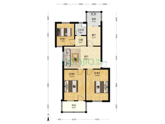 气象大院 3室2厅1卫 84平方