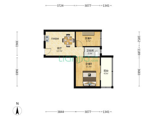 天目山路28-1号 2室1厅1卫 45平方