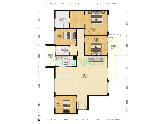 万科公园传奇北区 4室1厅2卫 165平方