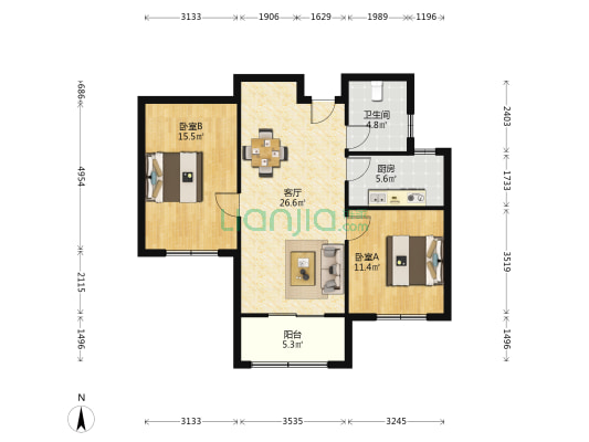 新店东苑 2室1厅1卫 96平方