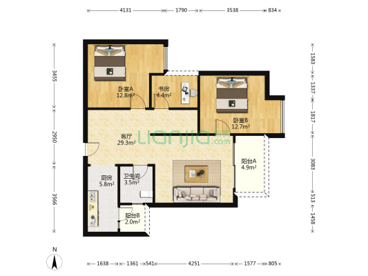 江山赋悦江庭 3室1厅1卫 92平方
