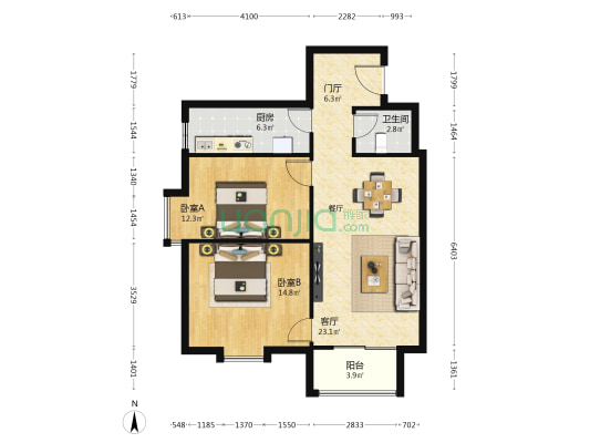 豪顿国际 2室1厅1卫 100平方