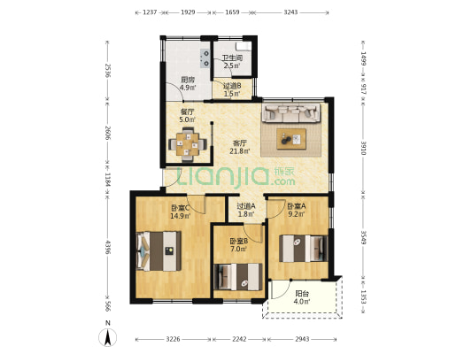 立新花园 3室2厅1卫 86平方