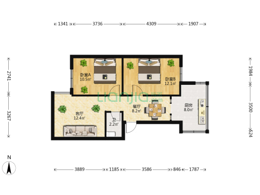 搬迁组团睦邻苑 2室2厅1卫 52平方