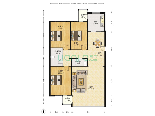 华乐环海花园 3室2厅2卫 157平方