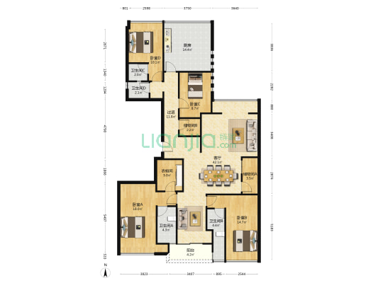 四季奕居 4室1厅4卫 170平方