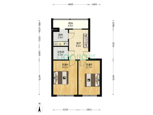 皓月大路2947号 2室1厅1卫 60平方