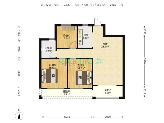 文慧苑 3室1厅1卫 86平方