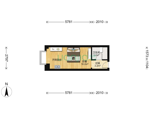 一峰城市广场 1室0厅1卫 32平方