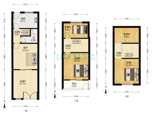 渔金小区 3室1厅1卫 69平方