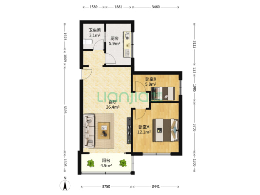 交大花园南苑 2室1厅1卫 74平方