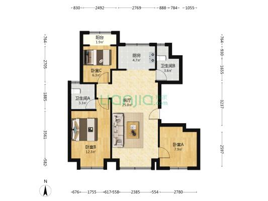 璟萃苑 3室1厅2卫 94平方