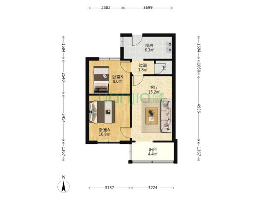 沙坪坝正街 2室1厅1卫 63平方