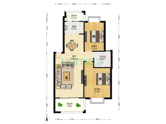莱茵半岛 2室1厅1卫 95平方