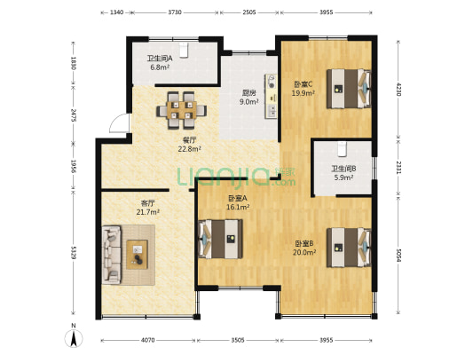 兰馨公寓 3室2厅2卫 276平方