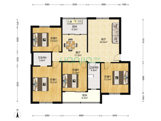 舜杰花苑 4室2厅2卫 128平方