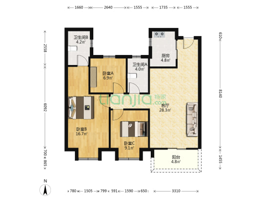 碧桂园凰城悦山湖 3室1厅2卫 103平方