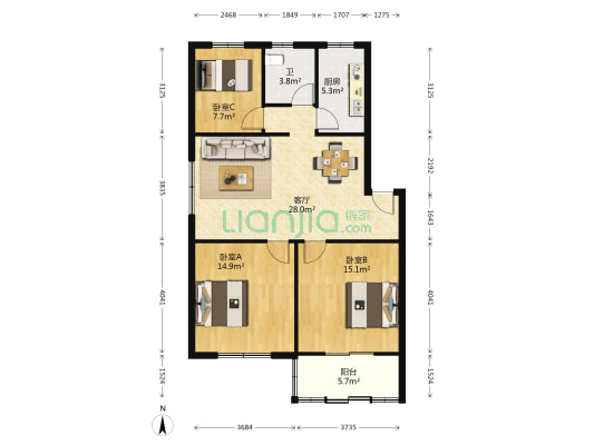 城东小区 3室1厅1卫 95平方