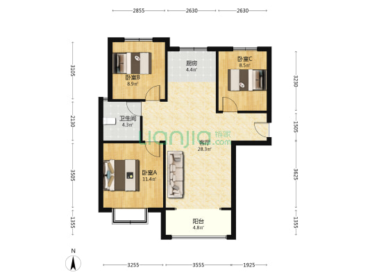 天伦湾馨园 3室1厅1卫 110平方