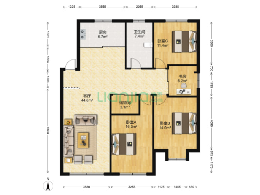 东方商城 4室1厅1卫 136平方