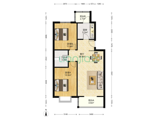 美阳馨苑 2室1厅1卫 90平方