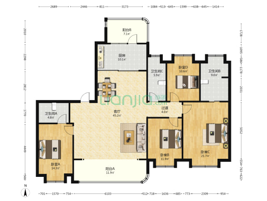 中宁府 4室1厅3卫 197平方