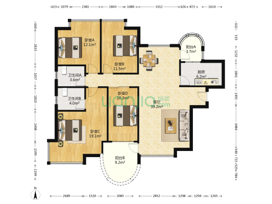 嘉华苑 4室1厅2卫 132平方