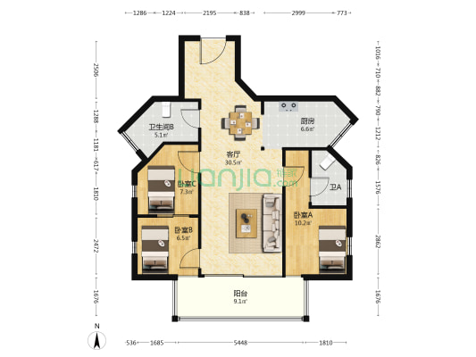 格力公园海德 3室1厅2卫 104平方