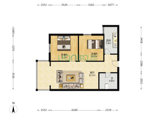 和顺雅居小区 2室1厅1卫 88平方