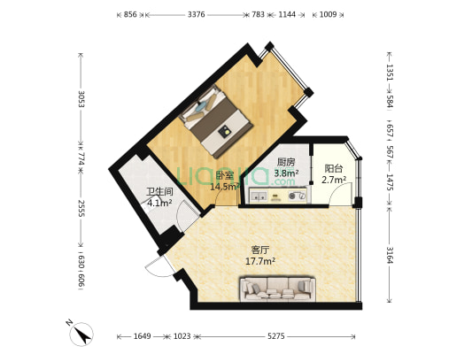 三陵大厦 1室1厅1卫 59平方