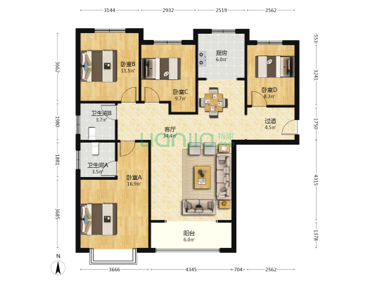 商都阜园 4室1厅2卫 145平方