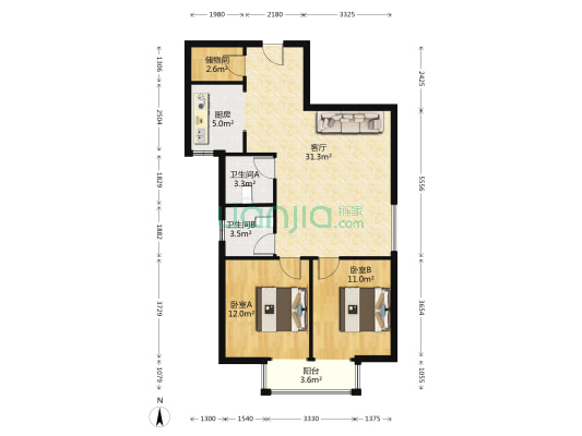 凯旋门园林社区 南向大两居 双卫 满五-户型图