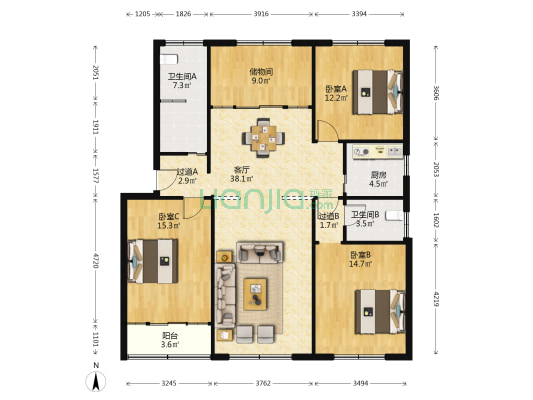 江桥路482号 3室1厅2卫 86平方