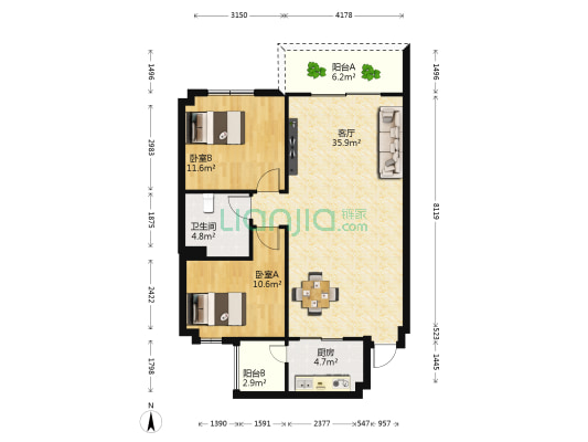 攀枝花苑 2室1厅1卫 86平方