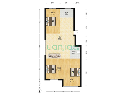 河滨小区 3室1厅1卫 120平方