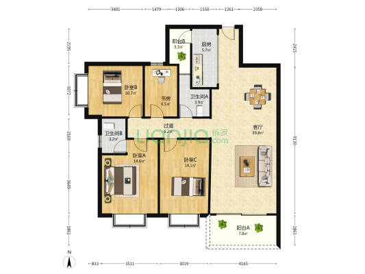 旺南花园小区 4室1厅2卫 139平方