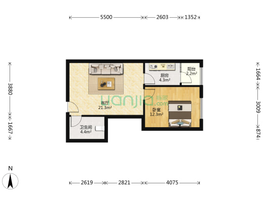 向阳佳苑A区 1室1厅1卫 61平方