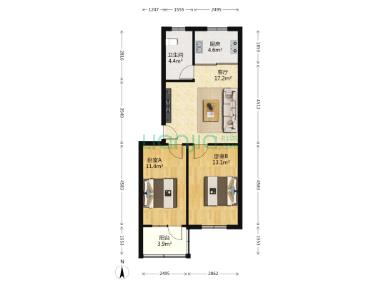 新青年公寓 2室1厅1卫 73平方