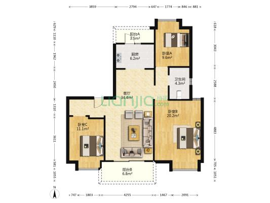 碧桂园凤凰湾 3室1厅1卫 118平方